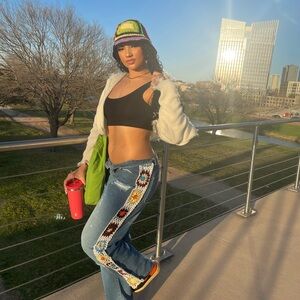 Crochet detailed jeans